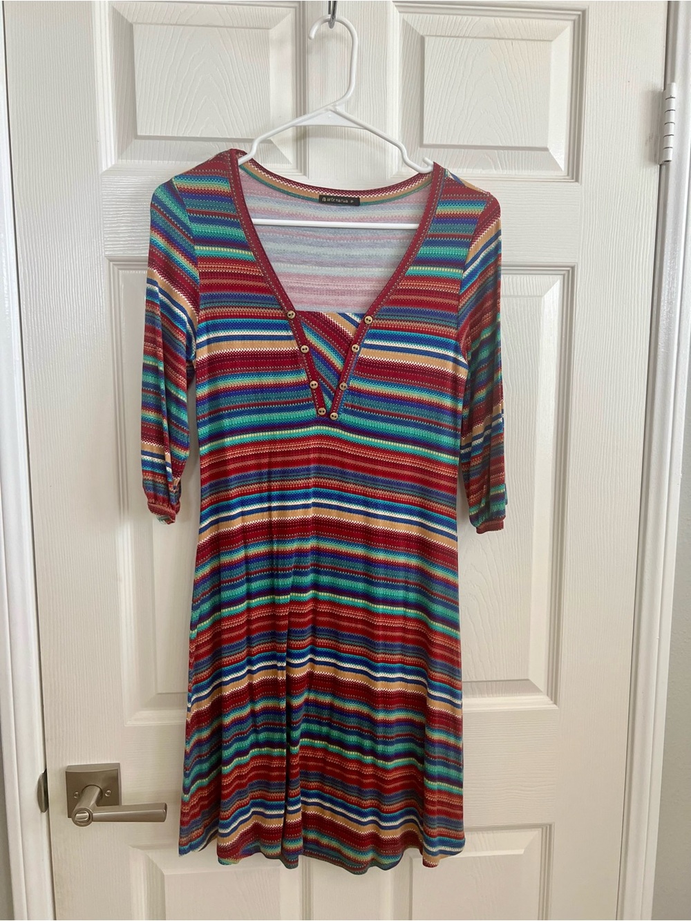 Brazilian brand Striped V-Neck Fit & Flare Dress in Multicolor